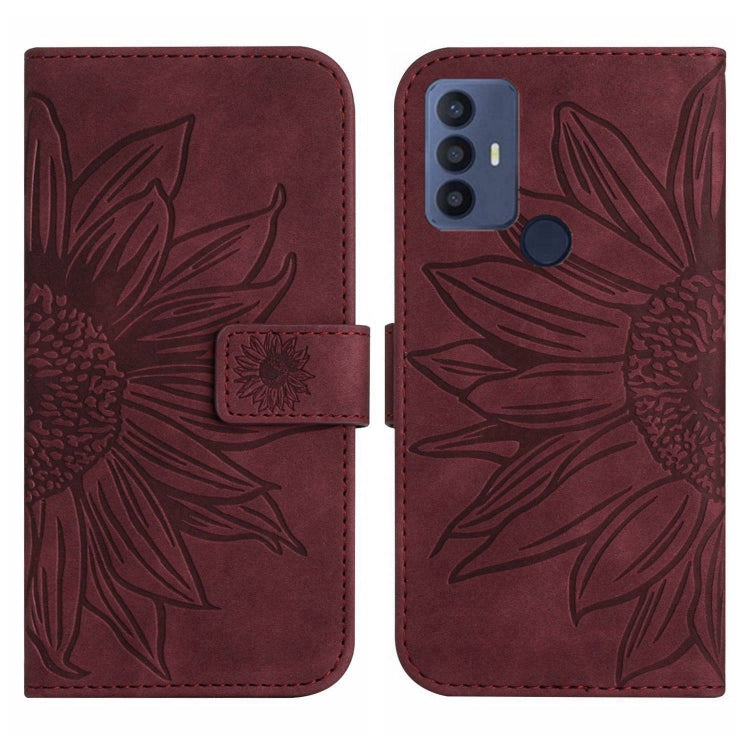 For Sharp Aquos V6 / V6 Plus Skin Feel Sun Flower Pattern Flip Leather Phone Case with Lanyard