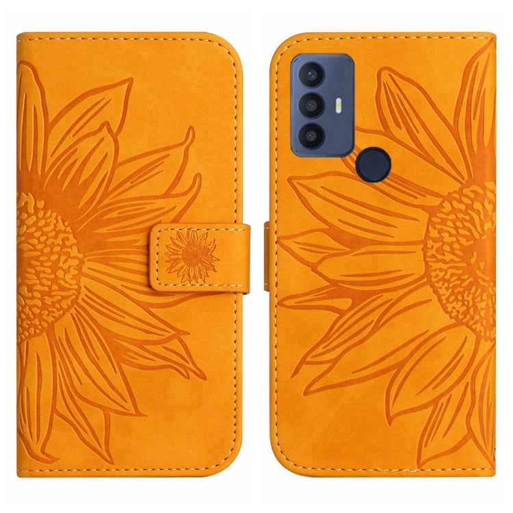 For Sharp Aquos V6 / V6 Plus Skin Feel Sun Flower Pattern Flip Leather Phone Case with Lanyard