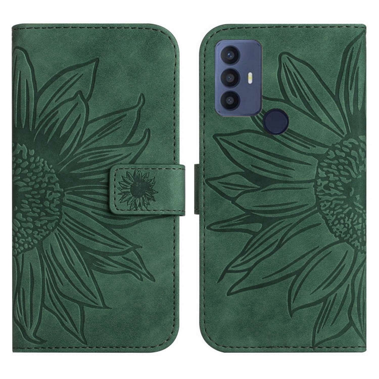 For Sharp Aquos V6 / V6 Plus Skin Feel Sun Flower Pattern Flip Leather Phone Case with Lanyard