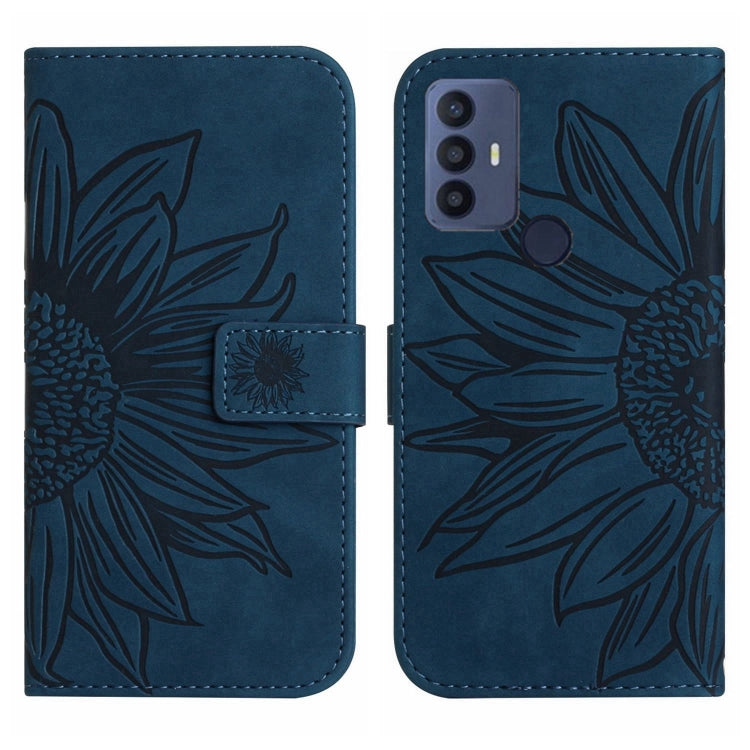 For Sharp Aquos V6 / V6 Plus Skin Feel Sun Flower Pattern Flip Leather Phone Case with Lanyard
