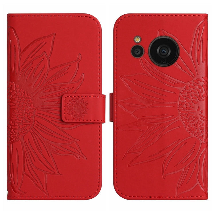 For Sharp Aquos Sense7 SH-V48 HT04 Skin Feel Sun Flower Pattern Flip Leather Phone Case with Lanyard