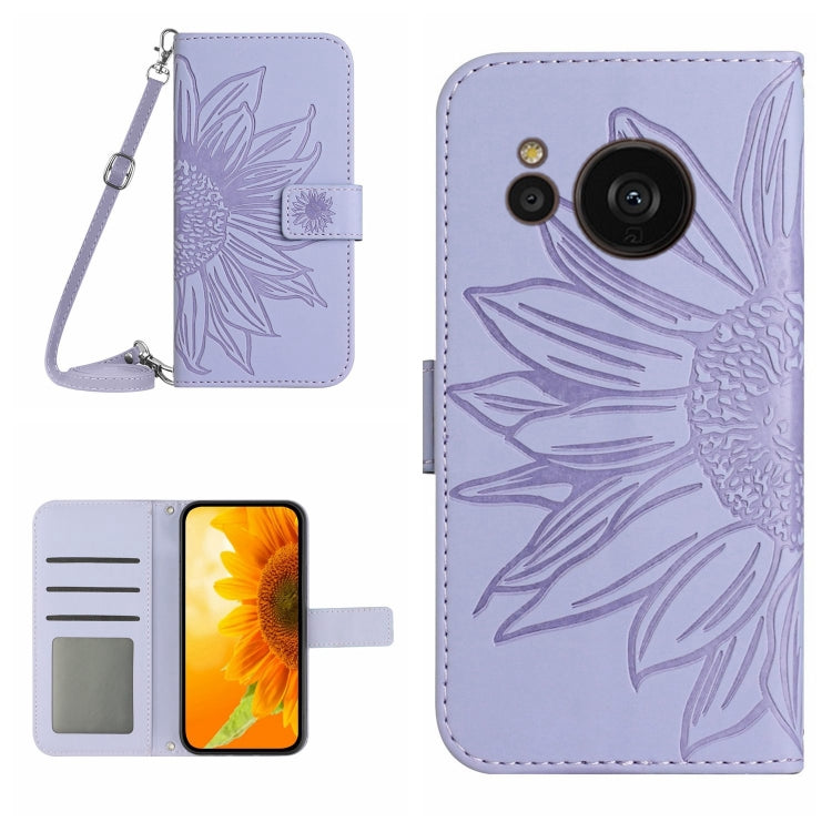 For Sharp Aquos Sense7 SH-V48 HT04 Skin Feel Sun Flower Pattern Flip Leather Phone Case with Lanyard