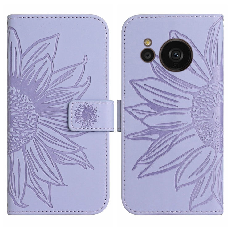 For Sharp Aquos Sense7 SH-V48 HT04 Skin Feel Sun Flower Pattern Flip Leather Phone Case with Lanyard