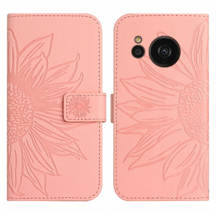 For Sharp Aquos Sense7 SH-V48 HT04 Skin Feel Sun Flower Pattern Flip Leather Phone Case with Lanyard