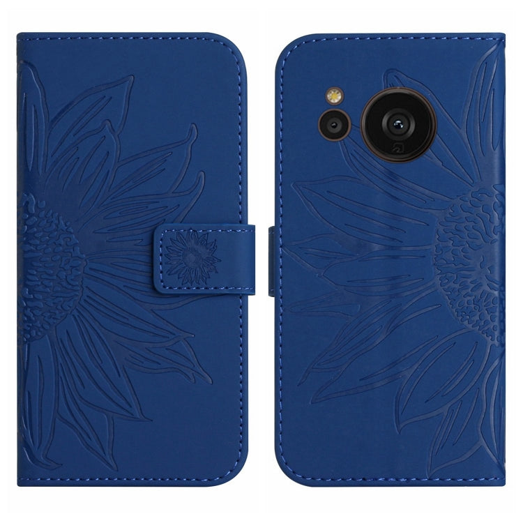 For Sharp Aquos Sense7 SH-V48 HT04 Skin Feel Sun Flower Pattern Flip Leather Phone Case with Lanyard