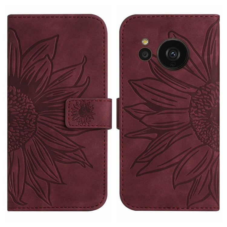 For Sharp Aquos Sense7 SH-V48 HT04 Skin Feel Sun Flower Pattern Flip Leather Phone Case with Lanyard