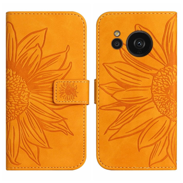 For Sharp Aquos Sense7 SH-V48 HT04 Skin Feel Sun Flower Pattern Flip Leather Phone Case with Lanyard