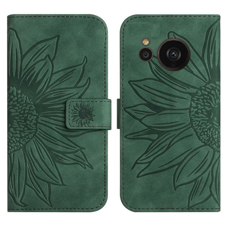 For Sharp Aquos Sense7 SH-V48 HT04 Skin Feel Sun Flower Pattern Flip Leather Phone Case with Lanyard