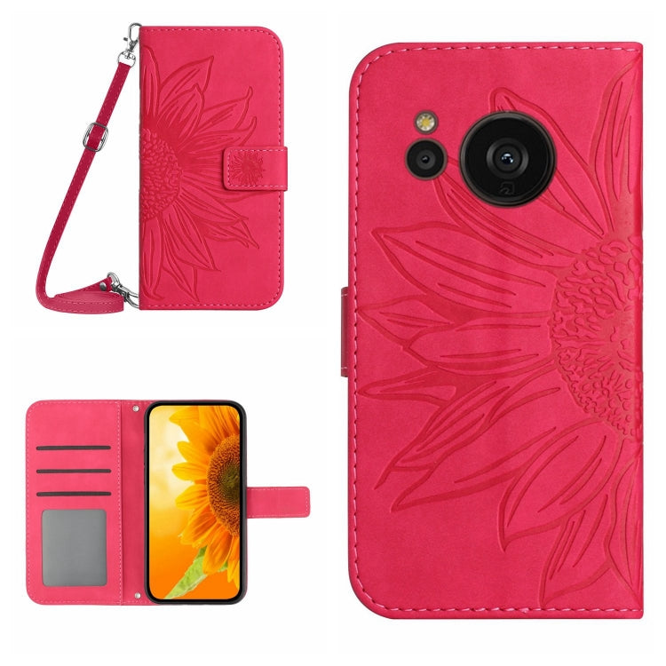 For Sharp Aquos Sense7 SH-V48 HT04 Skin Feel Sun Flower Pattern Flip Leather Phone Case with Lanyard