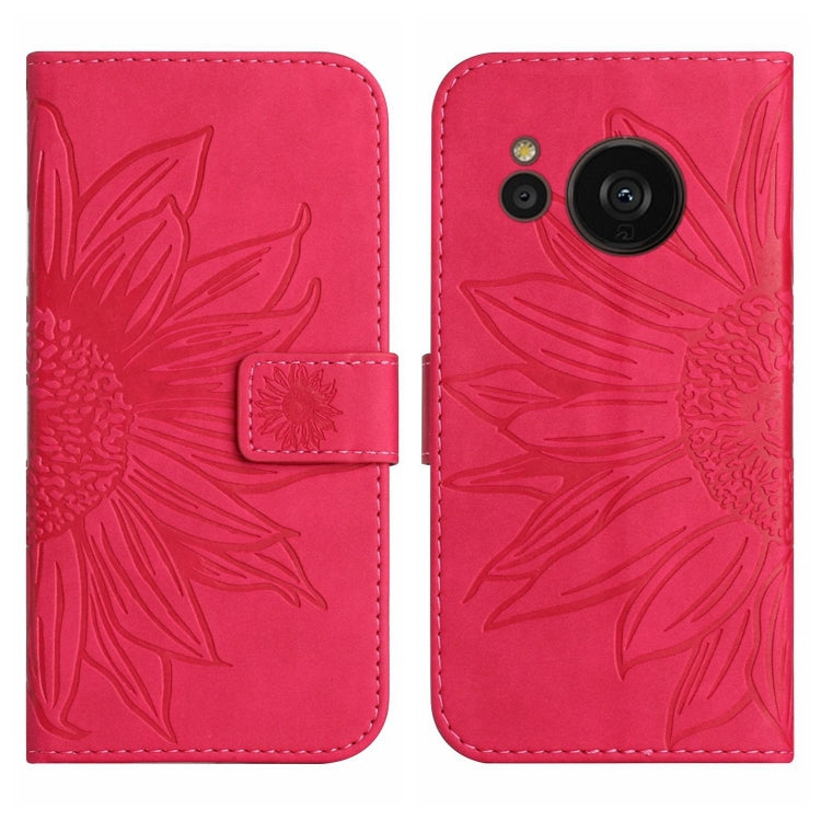 For Sharp Aquos Sense7 SH-V48 HT04 Skin Feel Sun Flower Pattern Flip Leather Phone Case with Lanyard