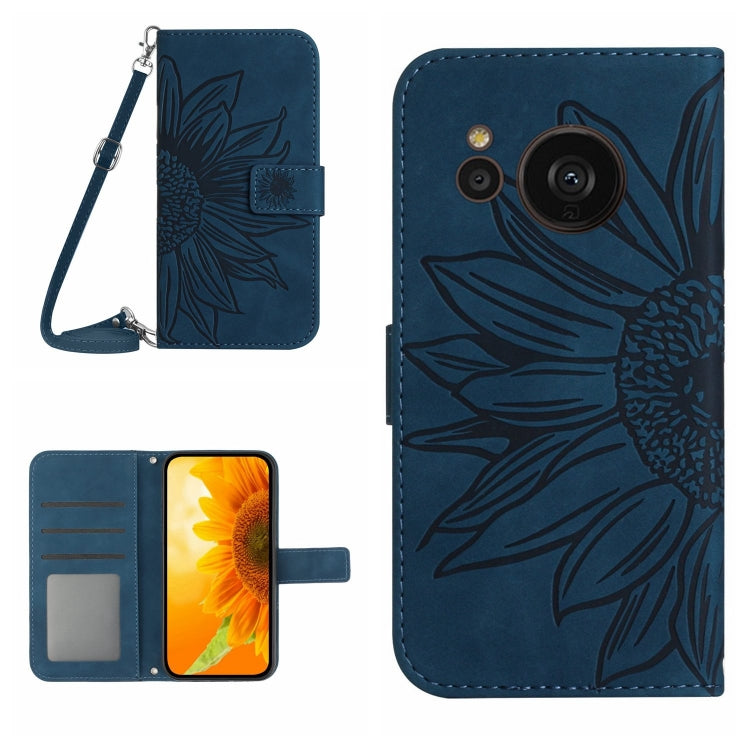 For Sharp Aquos Sense7 SH-V48 HT04 Skin Feel Sun Flower Pattern Flip Leather Phone Case with Lanyard