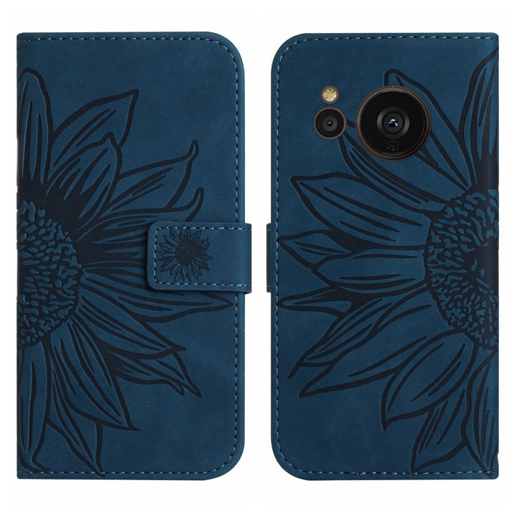 For Sharp Aquos Sense7 SH-V48 HT04 Skin Feel Sun Flower Pattern Flip Leather Phone Case with Lanyard