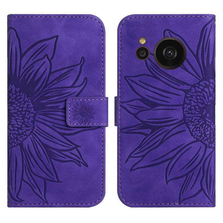 For Sharp Aquos Sense7 SH-V48 HT04 Skin Feel Sun Flower Pattern Flip Leather Phone Case with Lanyard
