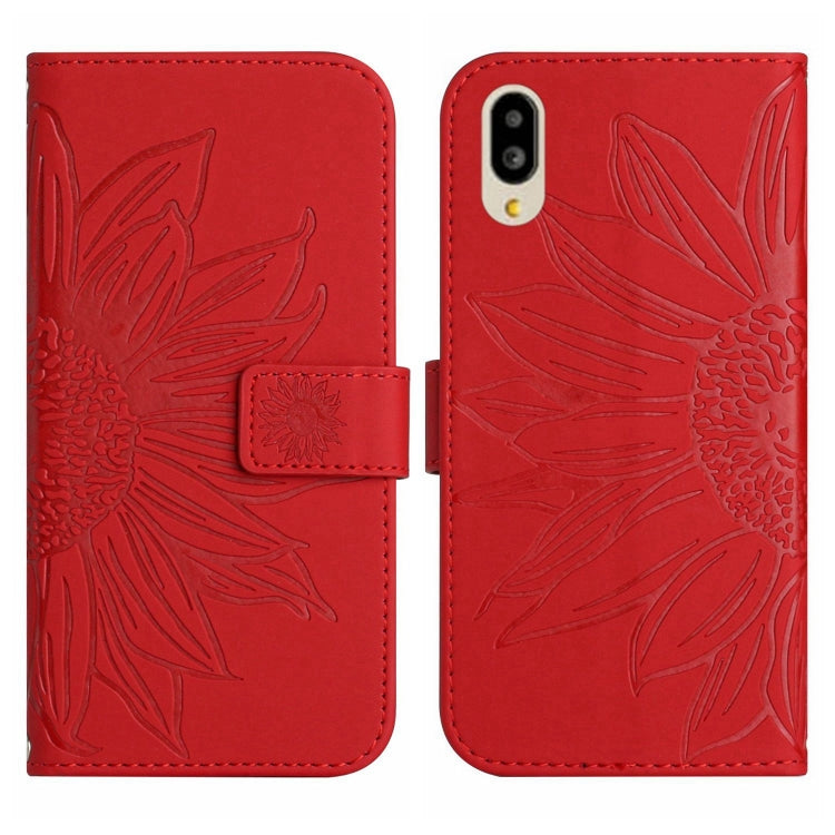 For Sharp Simple Sumaho 6 Skin Feel Sun Flower Pattern Flip Leather Phone Case with Lanyard