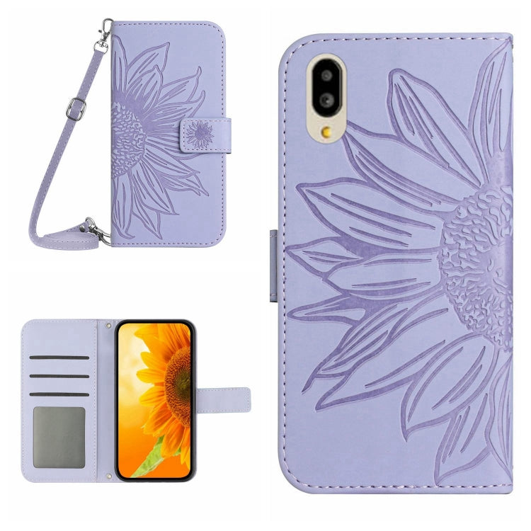 For Sharp Simple Sumaho 6 Skin Feel Sun Flower Pattern Flip Leather Phone Case with Lanyard