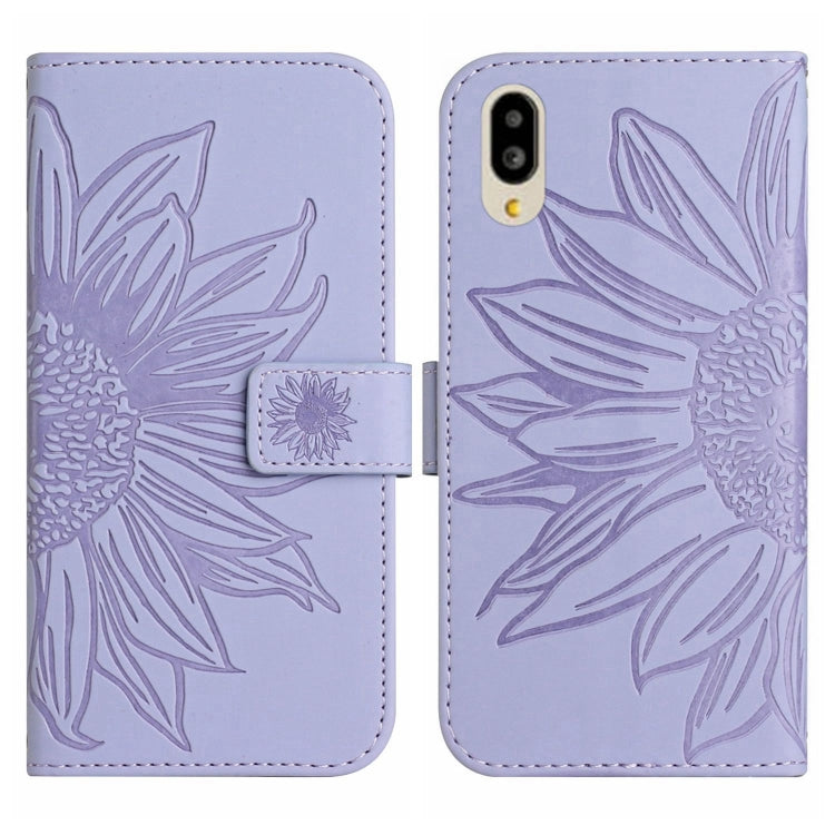 For Sharp Simple Sumaho 6 Skin Feel Sun Flower Pattern Flip Leather Phone Case with Lanyard