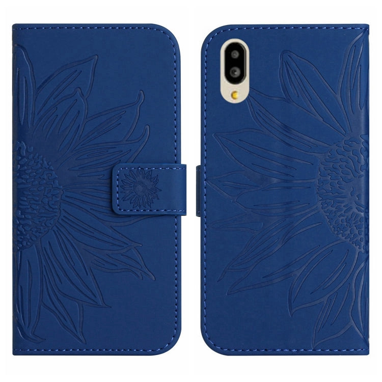 For Sharp Simple Sumaho 6 Skin Feel Sun Flower Pattern Flip Leather Phone Case with Lanyard