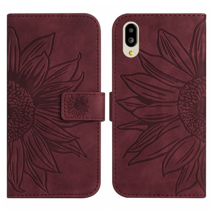 For Sharp Simple Sumaho 6 Skin Feel Sun Flower Pattern Flip Leather Phone Case with Lanyard
