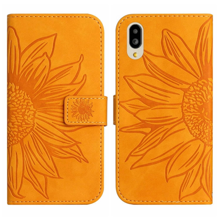 For Sharp Simple Sumaho 6 Skin Feel Sun Flower Pattern Flip Leather Phone Case with Lanyard