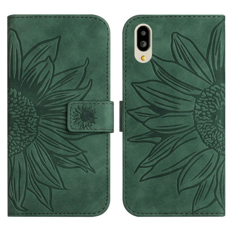 For Sharp Simple Sumaho 6 Skin Feel Sun Flower Pattern Flip Leather Phone Case with Lanyard