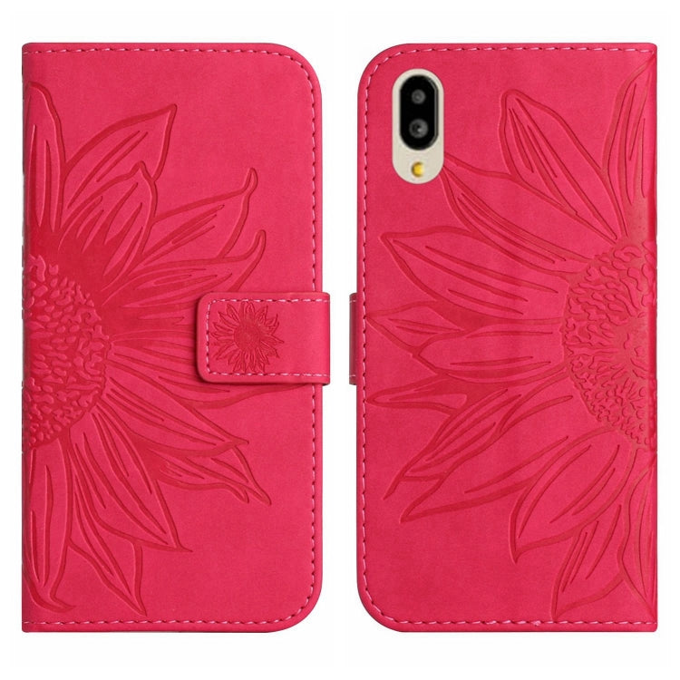For Sharp Simple Sumaho 6 Skin Feel Sun Flower Pattern Flip Leather Phone Case with Lanyard