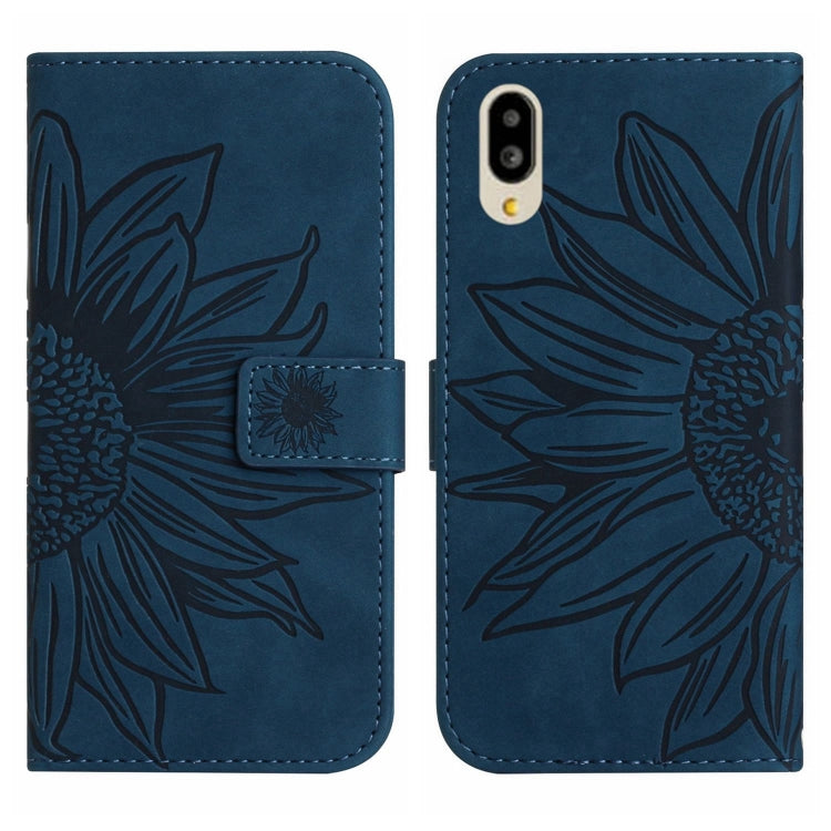 For Sharp Simple Sumaho 6 Skin Feel Sun Flower Pattern Flip Leather Phone Case with Lanyard