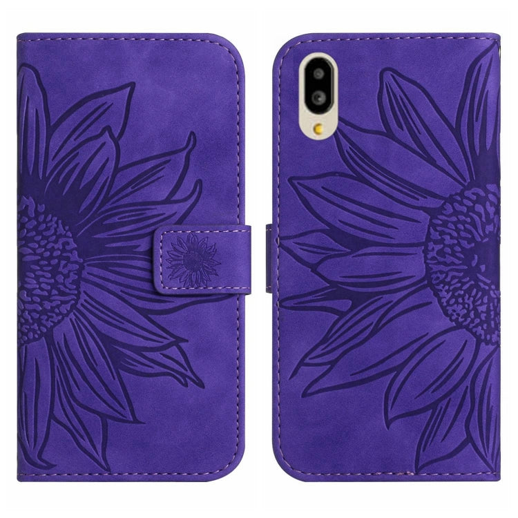 For Sharp Simple Sumaho 6 Skin Feel Sun Flower Pattern Flip Leather Phone Case with Lanyard