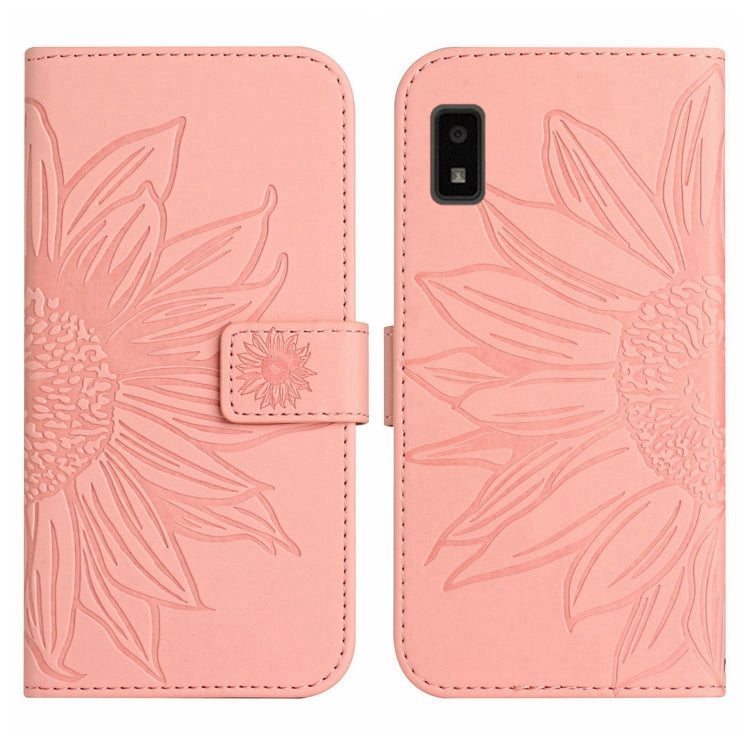 For Sharp Aquos Wish Skin Feel Sun Flower Pattern Flip Leather Phone Case with Lanyard