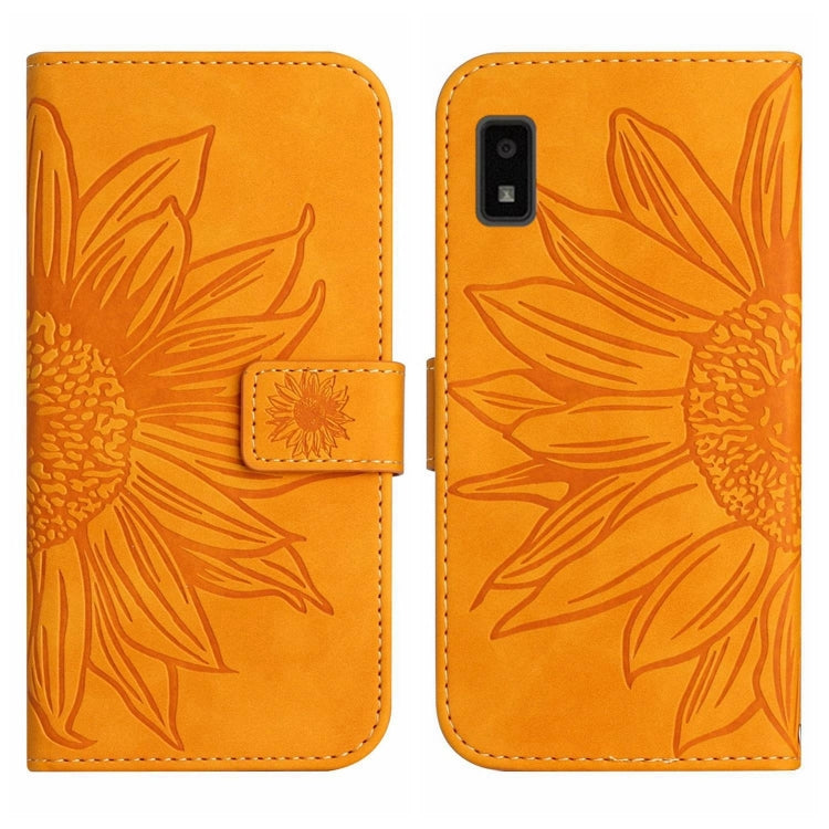 For Sharp Aquos Wish Skin Feel Sun Flower Pattern Flip Leather Phone Case with Lanyard