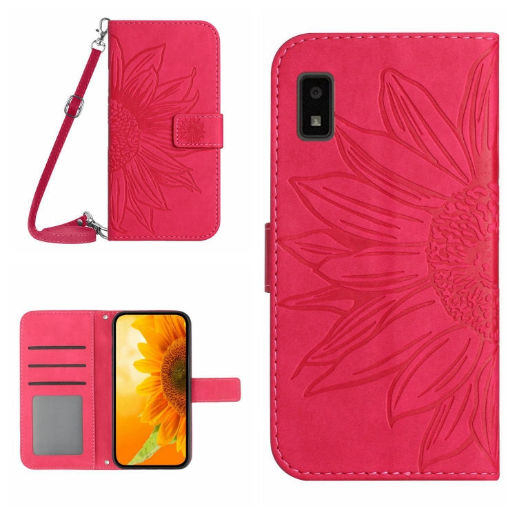 For Sharp Aquos Wish Skin Feel Sun Flower Pattern Flip Leather Phone Case with Lanyard