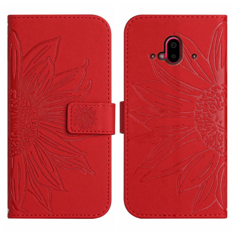 For Fujitsu Arrows F-52B Skin Feel Sun Flower Pattern Flip Leather Phone Case with Lanyard