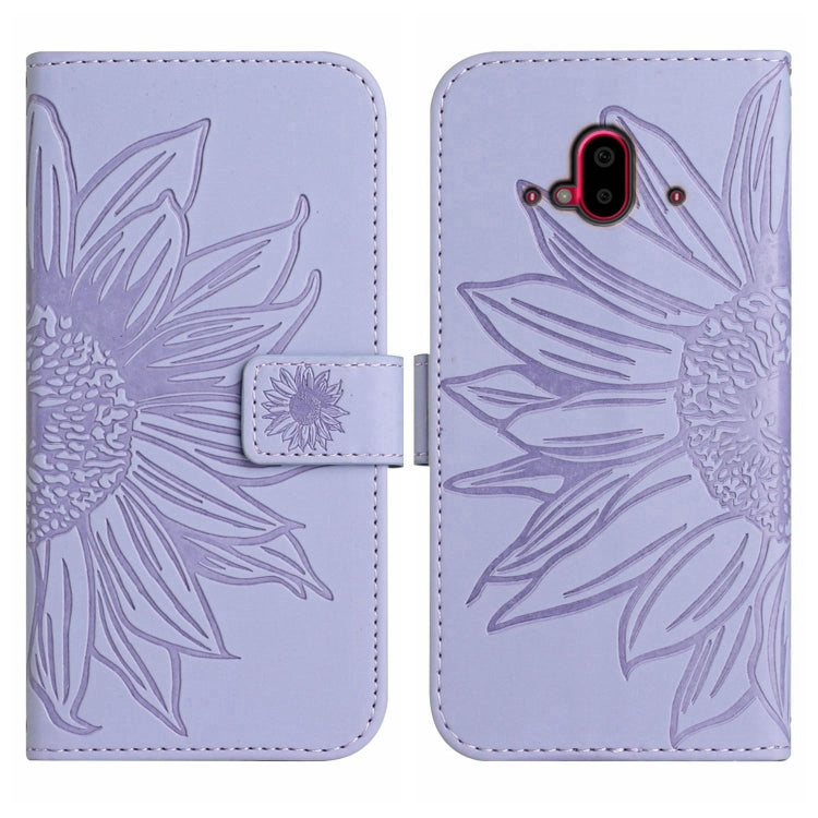 For Fujitsu Arrows F-52B Skin Feel Sun Flower Pattern Flip Leather Phone Case with Lanyard