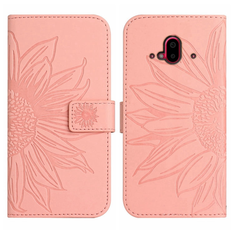 For Fujitsu Arrows F-52B Skin Feel Sun Flower Pattern Flip Leather Phone Case with Lanyard
