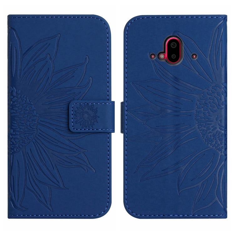 For Fujitsu Arrows F-52B Skin Feel Sun Flower Pattern Flip Leather Phone Case with Lanyard