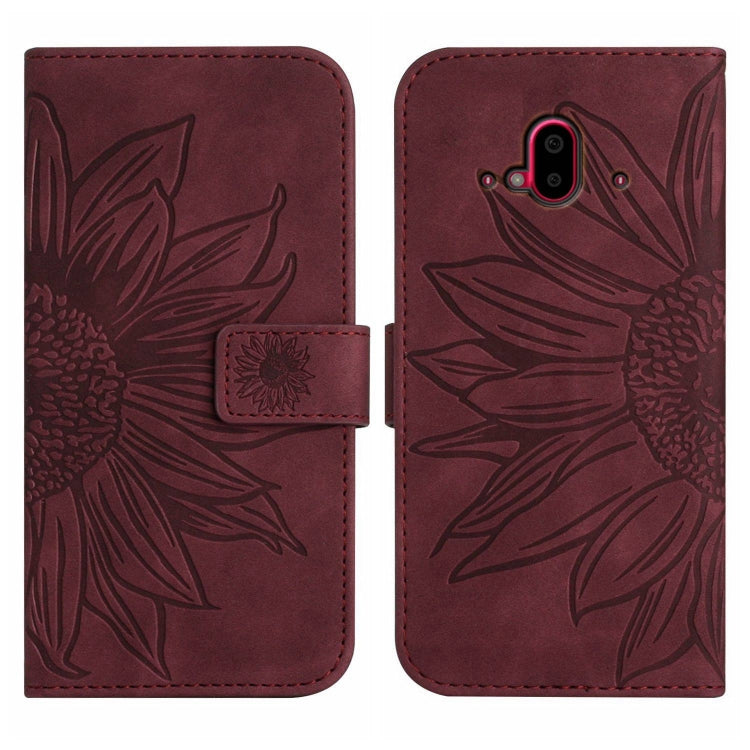 For Fujitsu Arrows F-52B Skin Feel Sun Flower Pattern Flip Leather Phone Case with Lanyard