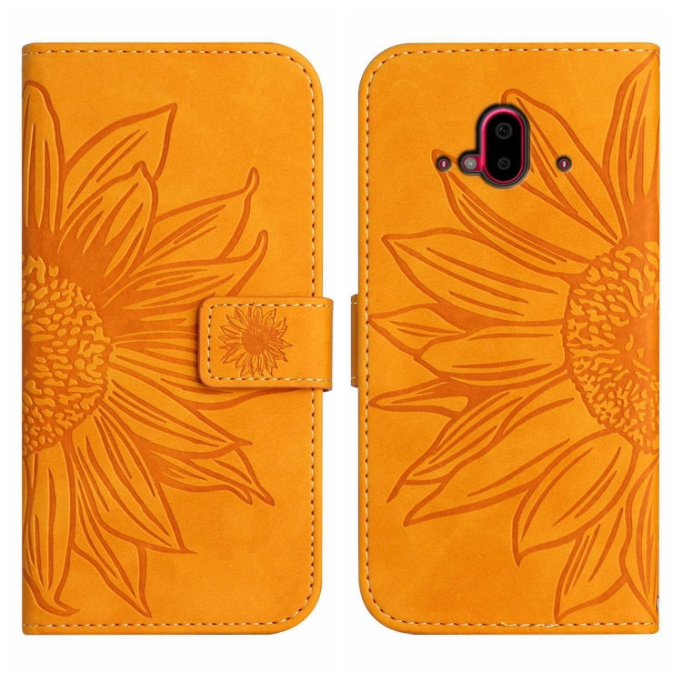 For Fujitsu Arrows F-52B Skin Feel Sun Flower Pattern Flip Leather Phone Case with Lanyard