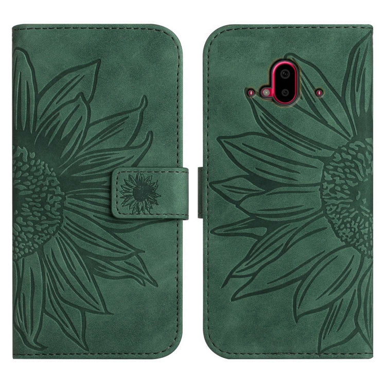 For Fujitsu Arrows F-52B Skin Feel Sun Flower Pattern Flip Leather Phone Case with Lanyard