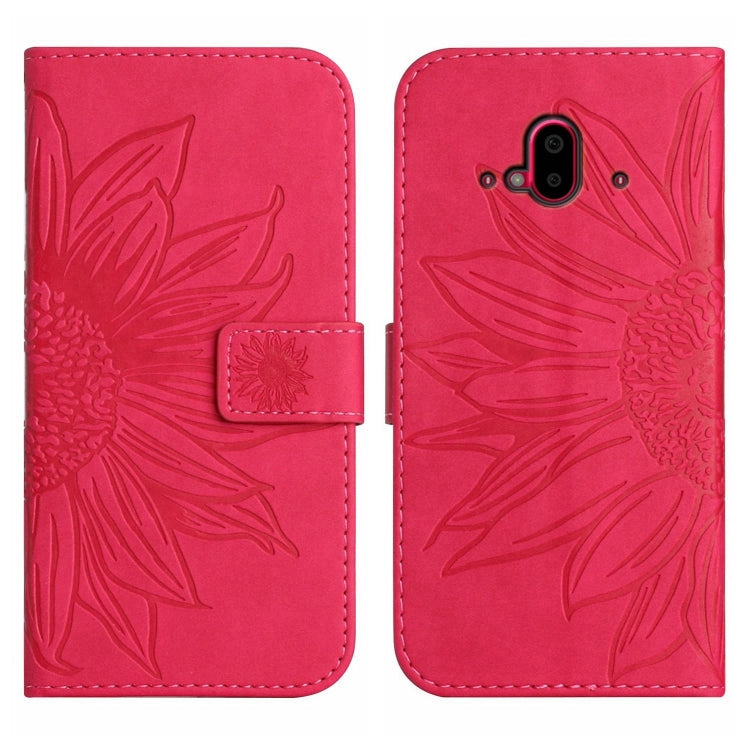 For Fujitsu Arrows F-52B Skin Feel Sun Flower Pattern Flip Leather Phone Case with Lanyard