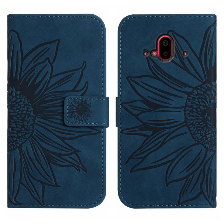 For Fujitsu Arrows F-52B Skin Feel Sun Flower Pattern Flip Leather Phone Case with Lanyard