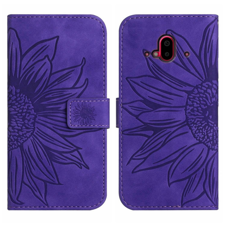 For Fujitsu Arrows F-52B Skin Feel Sun Flower Pattern Flip Leather Phone Case with Lanyard
