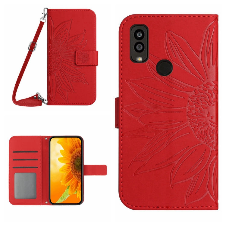 For Kyocera Android One S9 Skin Feel Sun Flower Pattern Flip Leather Phone Case with Lanyard