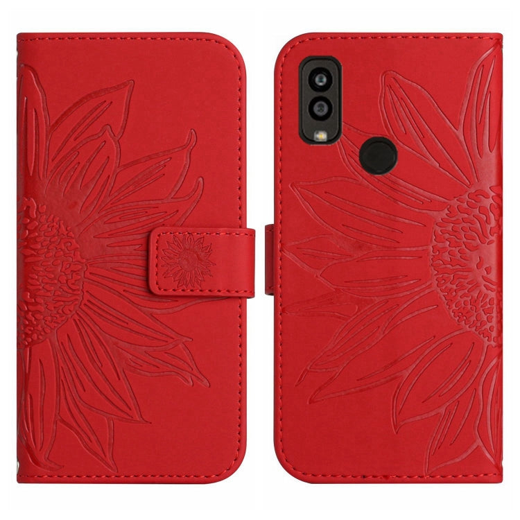 For Kyocera Android One S9 Skin Feel Sun Flower Pattern Flip Leather Phone Case with Lanyard