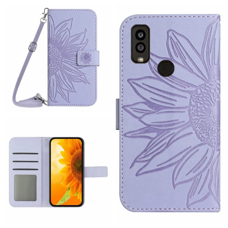 For Kyocera Android One S9 Skin Feel Sun Flower Pattern Flip Leather Phone Case with Lanyard