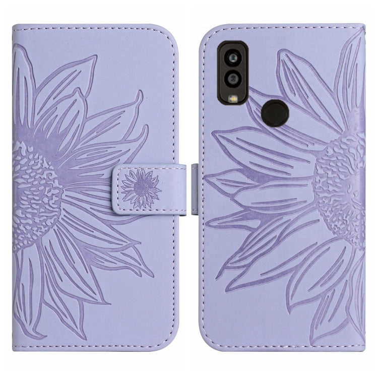 For Kyocera Android One S9 Skin Feel Sun Flower Pattern Flip Leather Phone Case with Lanyard
