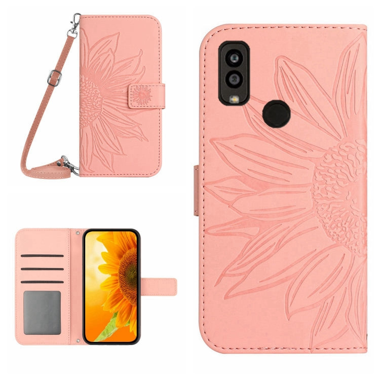 For Kyocera Android One S9 Skin Feel Sun Flower Pattern Flip Leather Phone Case with Lanyard
