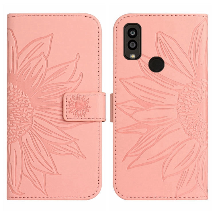 For Kyocera Android One S9 Skin Feel Sun Flower Pattern Flip Leather Phone Case with Lanyard