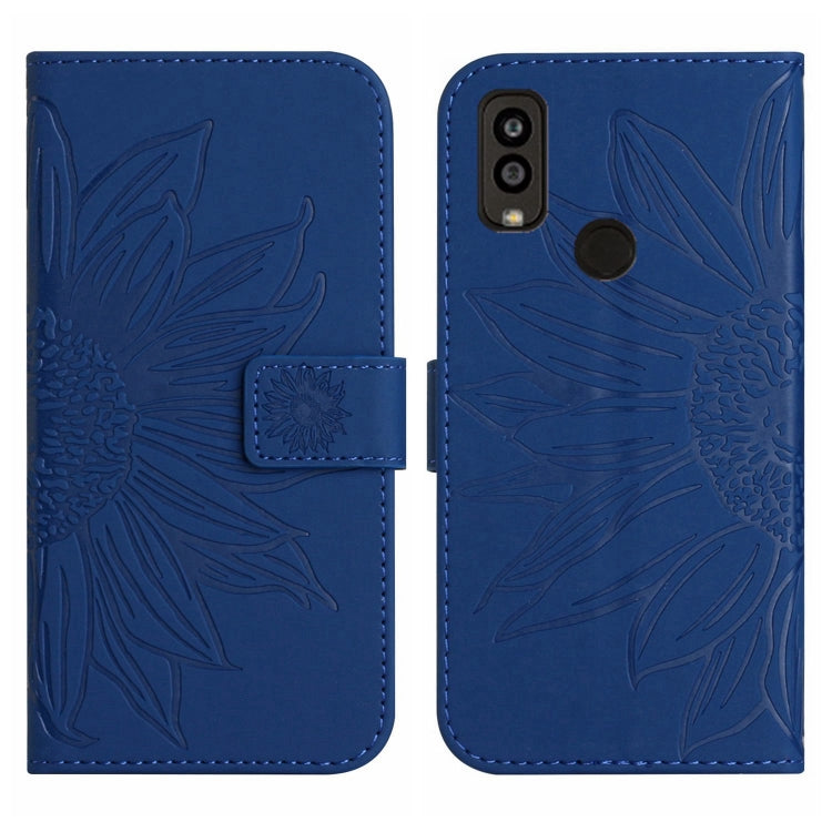 For Kyocera Android One S9 Skin Feel Sun Flower Pattern Flip Leather Phone Case with Lanyard