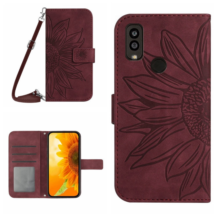 For Kyocera Android One S9 Skin Feel Sun Flower Pattern Flip Leather Phone Case with Lanyard