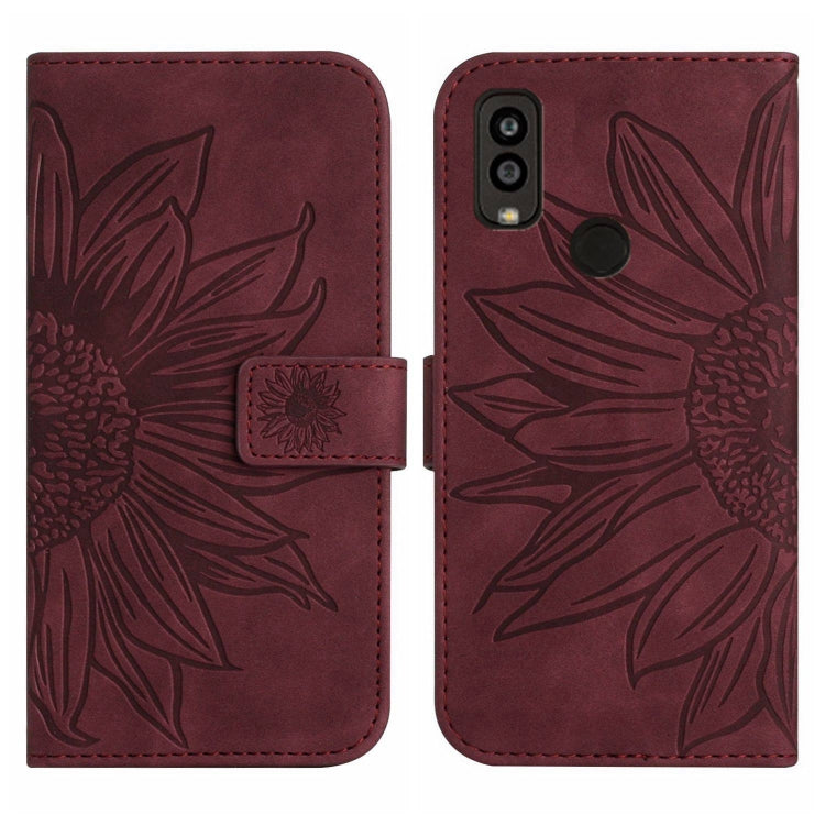 For Kyocera Android One S9 Skin Feel Sun Flower Pattern Flip Leather Phone Case with Lanyard