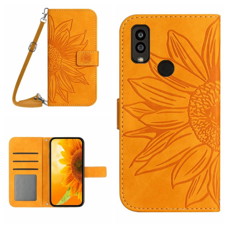 For Kyocera Android One S9 Skin Feel Sun Flower Pattern Flip Leather Phone Case with Lanyard